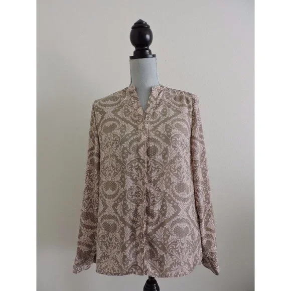 New York Company Shirt Button Down Brown Pink Career Long Tab Sleeve Blouse S - Picture 3 of 10